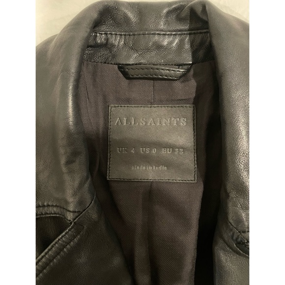ALL SAINTS Women Bleeker Biker Cargo Leather Jacket Moto Black 0 XS 32 EUC - Picture 13 of 15